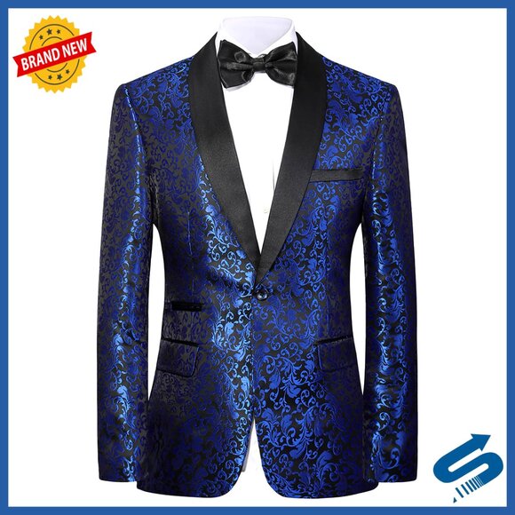 Men's Floral Tuxedo Suit Set One Button Dinner Jacket Pants Formal Wear